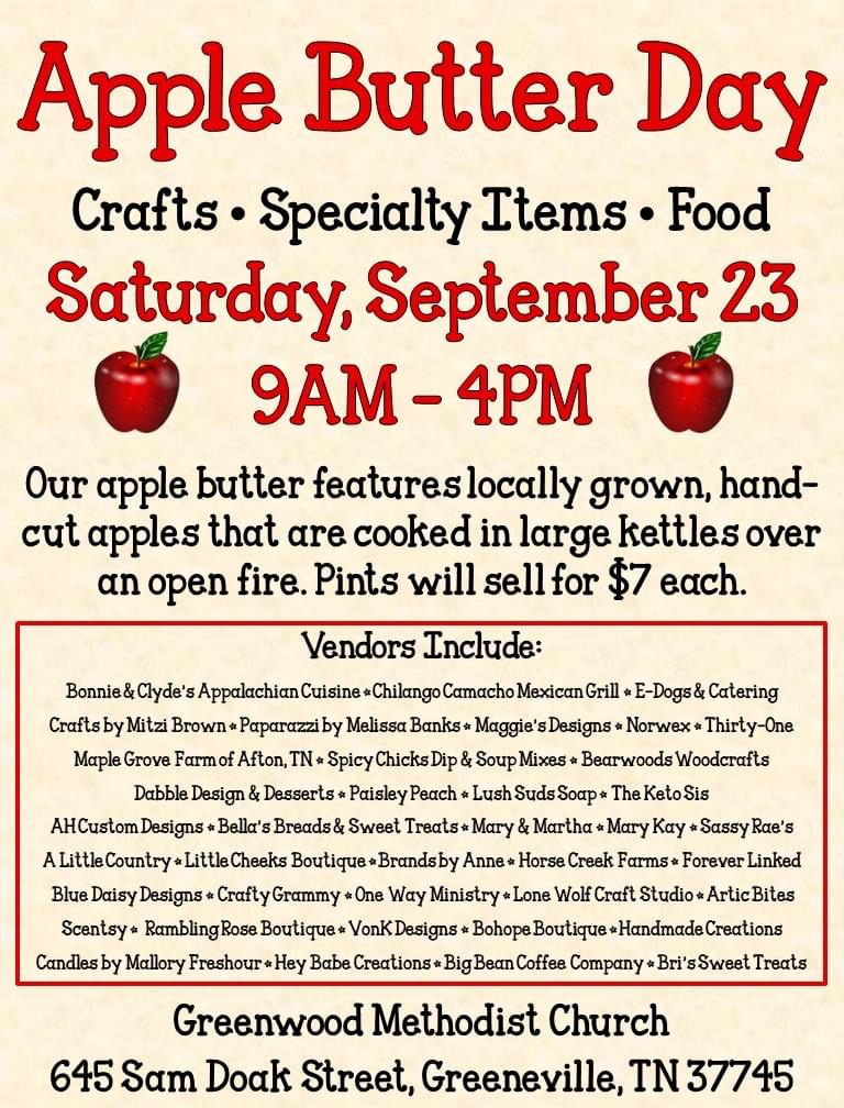 Greenwood Methodist Church's Annual Apple Butter Sale