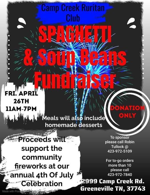 Camp Creek Ruritan Club Spaghetti & Soup Beans Fundraiser
