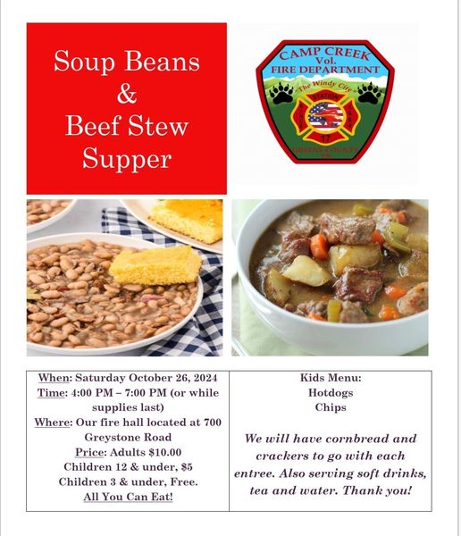 Soup Beans And Beef Stew Supper At Camp Creek Volunteer Fire Department