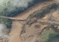 Massive Debris Pile Atop And Upstream Of Jones Bridge