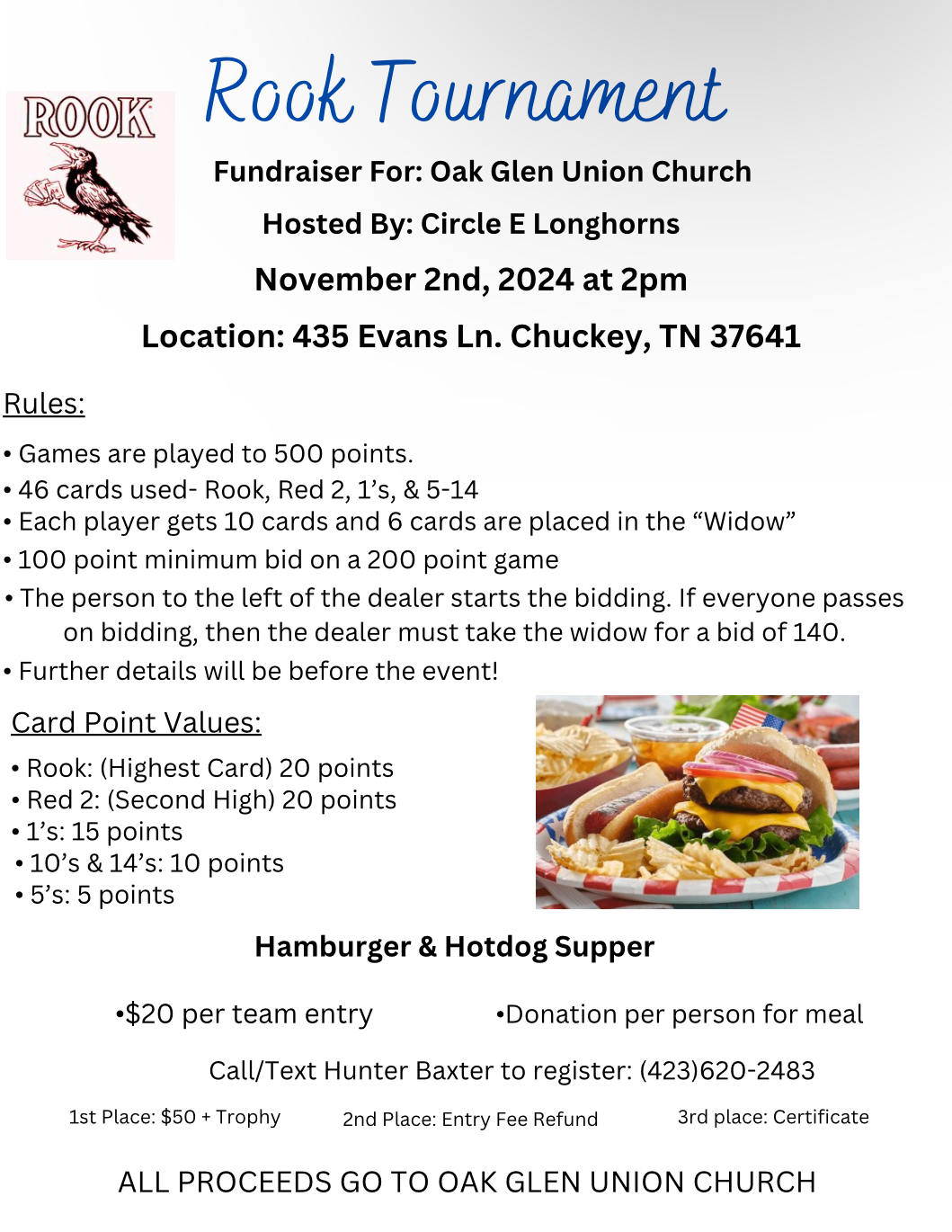 Rook Tournament Fundraiser For Oak Glen Union Church