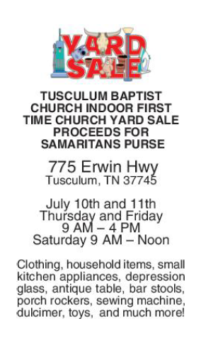 Tusculum Baptist Church Yard Sale