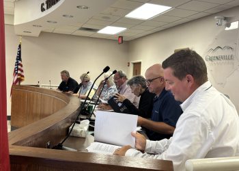 Greeneville Airport Authority Board in a Radio Greeneville 2025 file photo (L-R) Jimmy Collins, W.T. Daniels, Sherry Hensley (since deceased), Paul McAfee, Catherine Bacon, Wes Hope and Justin Jeffers