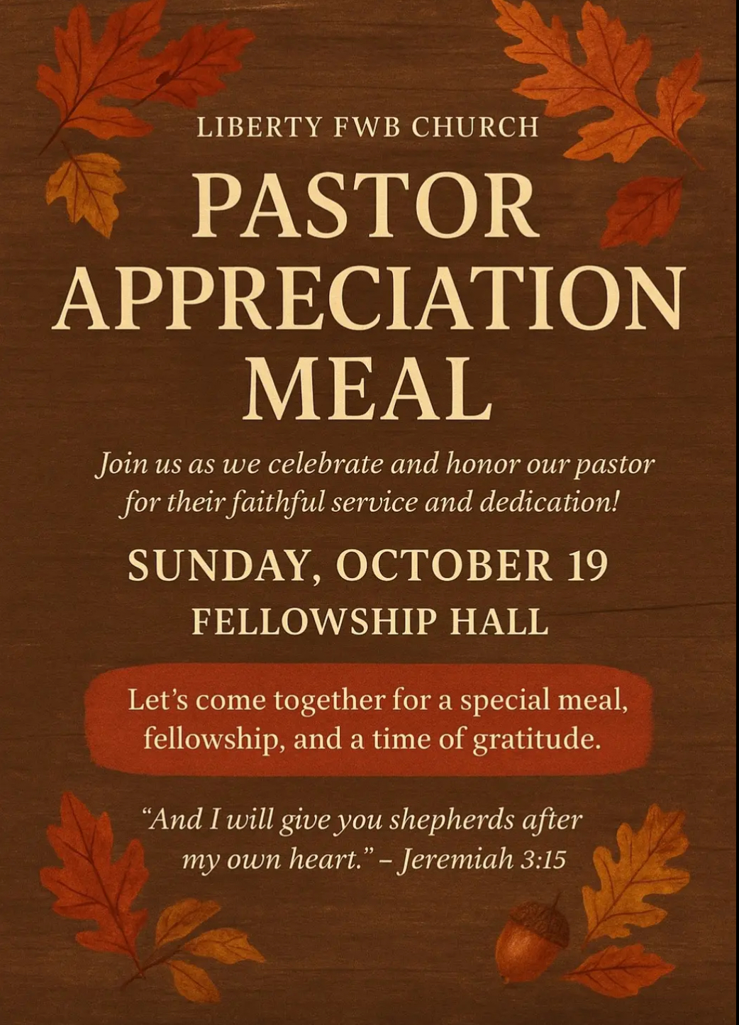 Liberty Free Will Baptist Hosts Pastor Appreciation Meal