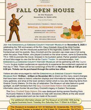 Greeneville Greene County Historic Museum Hosts Fall Open House