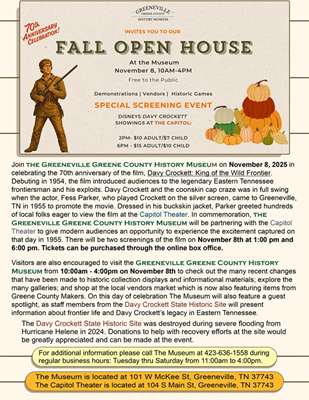 Greeneville Greene County Historic Museum Hosts Fall Open House