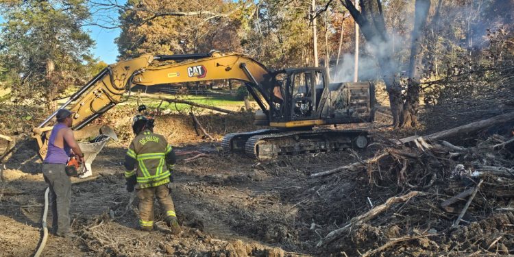 Excavator Catches Fire During Brush Removal On Greenlawn Avenue