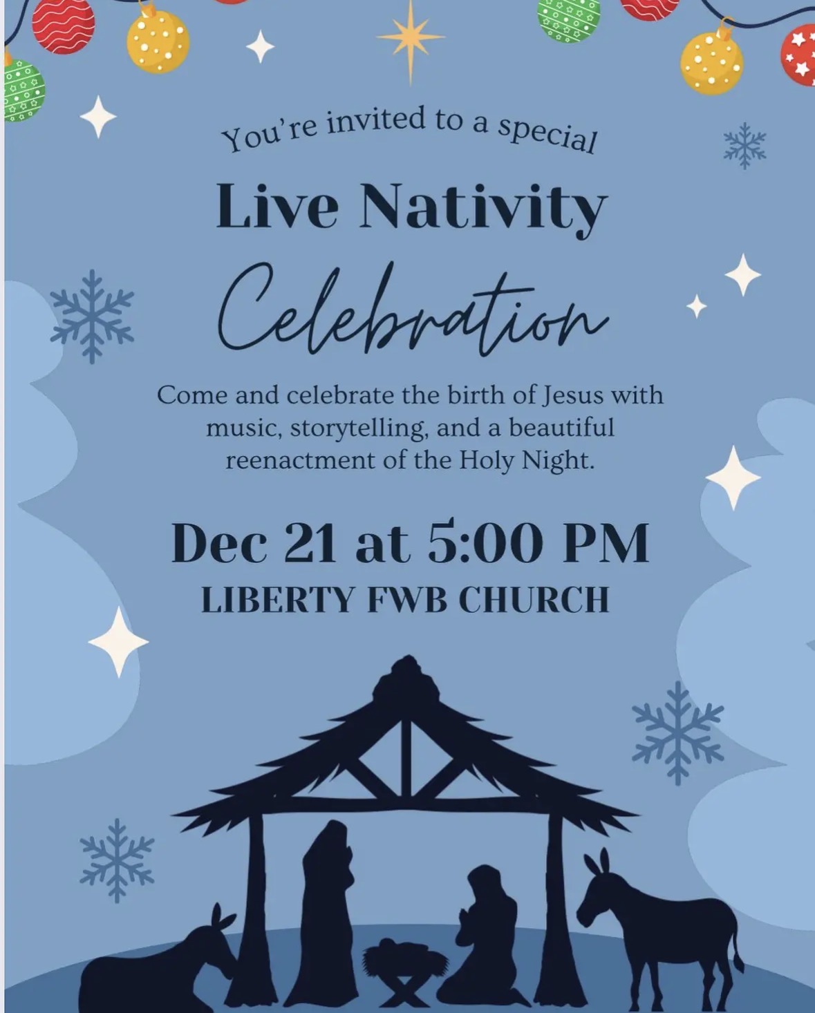 Live Nativity Celebration At Liberty Free Will Baptist Church
