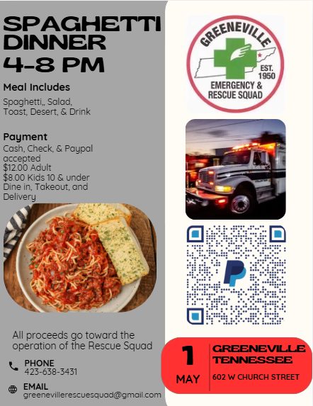 Spaghetti Benefit Dinner For The Greeneville Rescue Squad