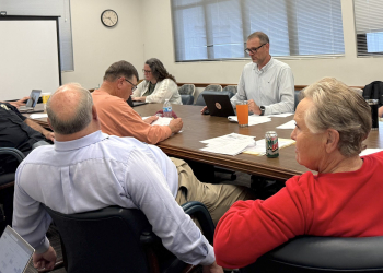 Greene County Solid Waste Director Jim Greene, left, speaks to the Greene County Budget and Finance Committee Wednesday morning.