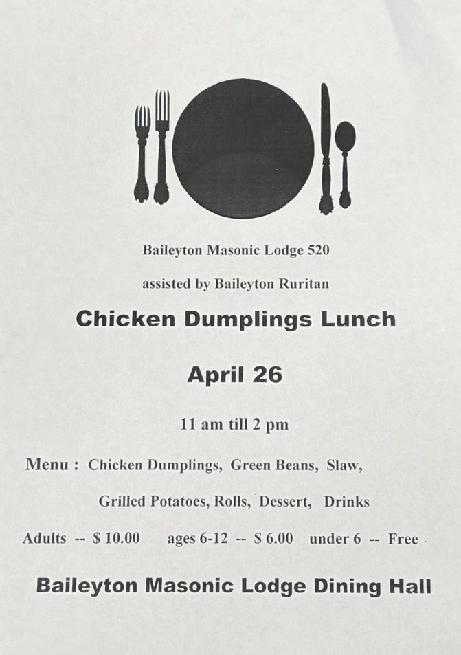 Baileyton Masonic Lodge Chicken Dumplings Lunch