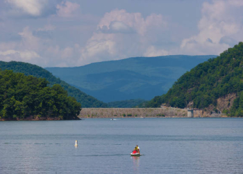 Stock Photo. 2021:  Earth Dam at Watauga Lake