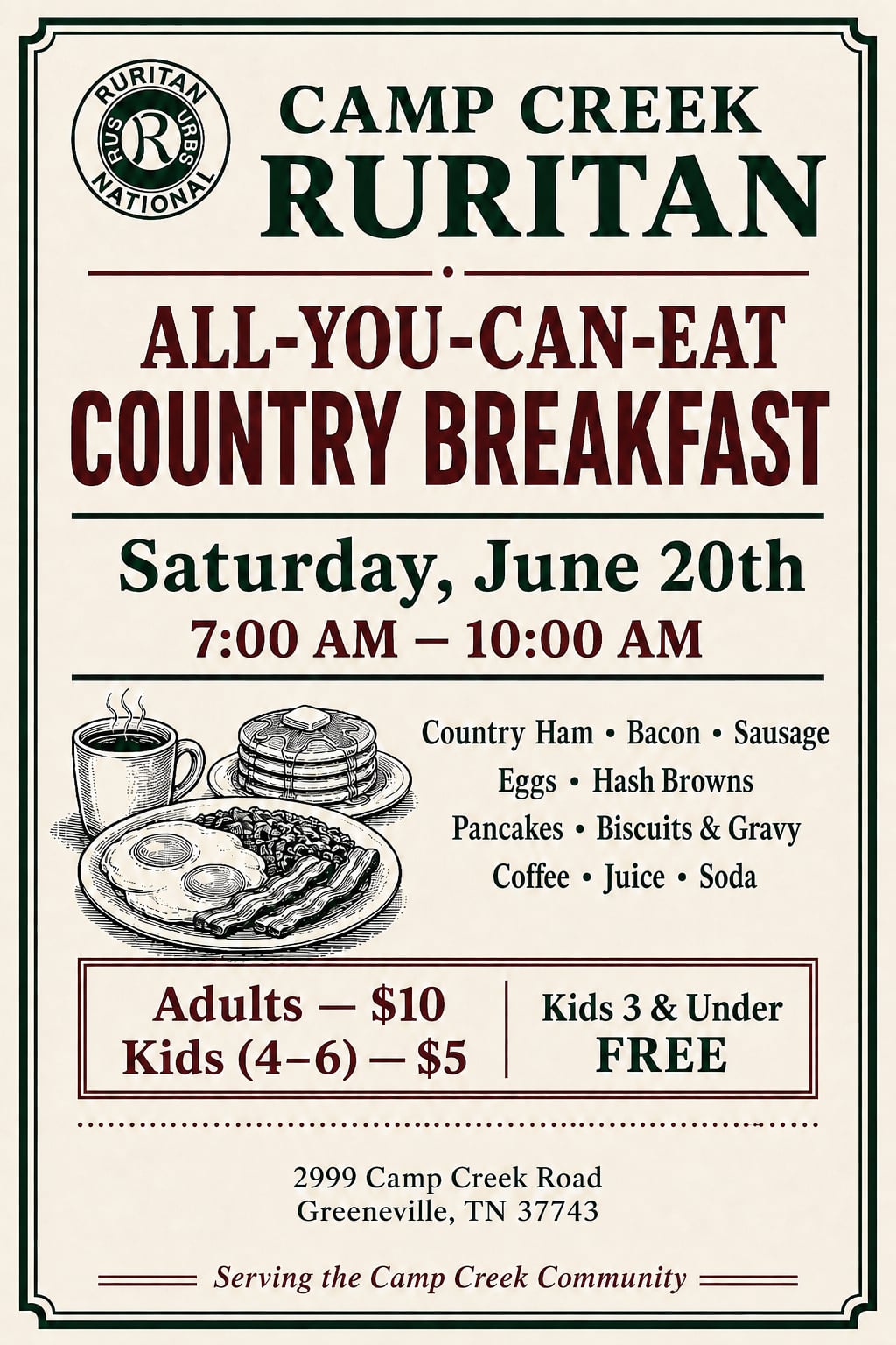 Camp Creek Ruritan Hosts All-You-Can-Eat Monthly Country Breakfast