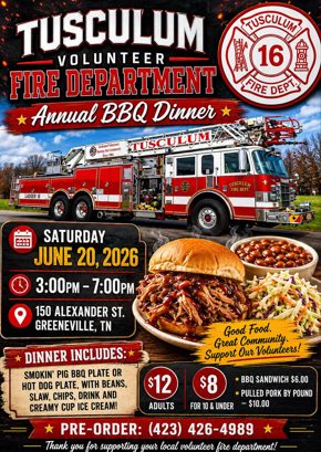 Tusculum Volunteer Fire Department Hosts Annual BBQ Dinner