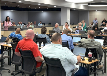 Local lawyer Crystal Jessee speaks to the Greene County Commission about Vulcan Materials' now-pulled rezoning request on Monday night. Jessee asked the commission to be proactive in preventing the mining operation's expansion.
