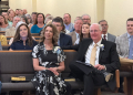 Rev. David and Robin Fox, family and congregation at the services on Sunday. (photo from Eastside Baptist Church)