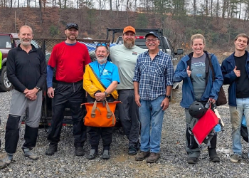 Anthony "Toney" Davis, second from left, passed away on Thursday after a battle with cancer. Davis, a Greene County native, founded the Nolichucky Restoration Project and helped spearhead efforts to clear debris from the river after Hurricane Helene. He is pictured here with other volunteers in Greene County.