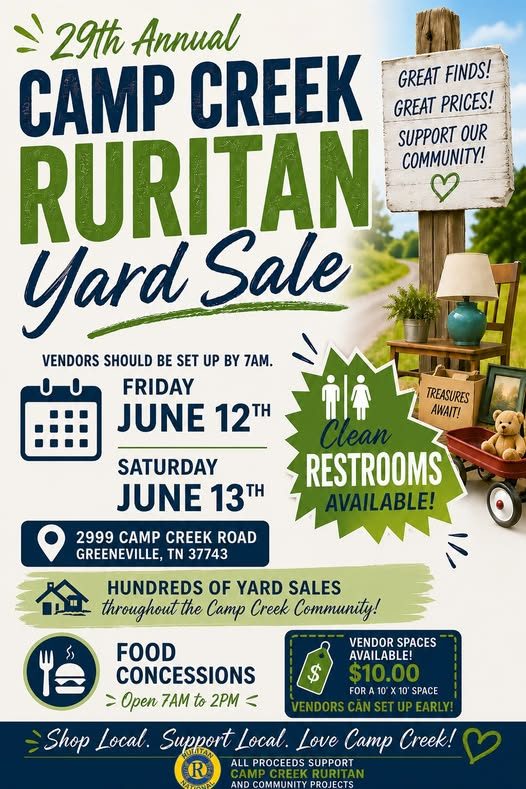 29th Annual Camp Creek Ruritan Yard Sale