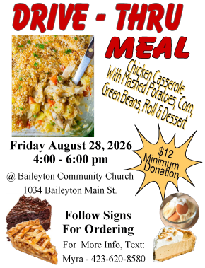 Baileyton Community Church Hosts Drive Thru Meal