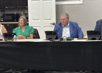 (L-R) Crystal Hirschy, Cindy Luttrell and Dr. Craig Shepherd attending their final meeting as board members while Dr. Matthew Drinnon took part in this first meeting as new Director of Schools.