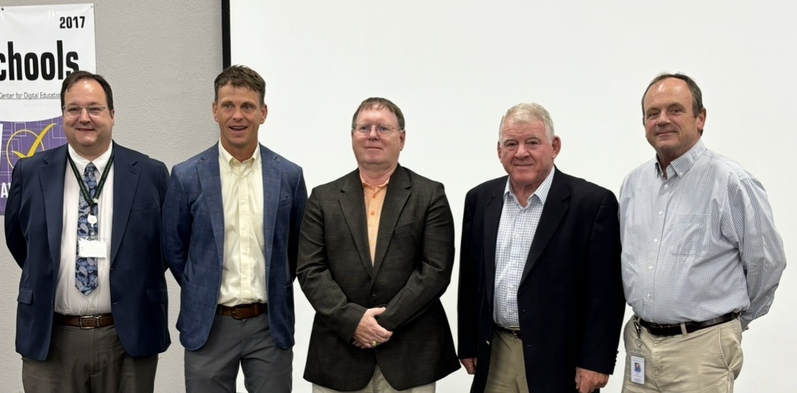(L-R) Director of Schools Dr. Matthew Drinnon, new board members Watson Leonard, Johnny Painter, David Hollowell and Greeneville Mayor Cal Doty.