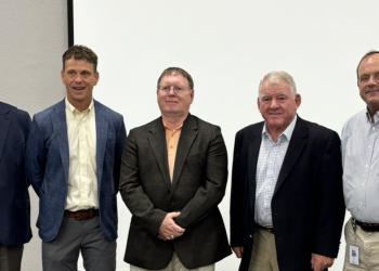 (L-R) Director of Schools Dr. Matthew Drinnon, new board members Watson Leonard, Johnny Painter, David Hollowell and Greeneville Mayor Cal Doty.