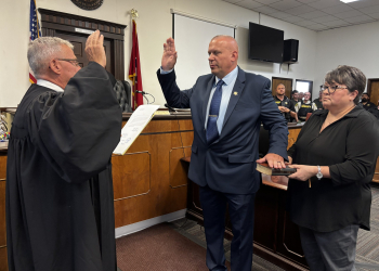 New Greene County Sheriff David Beverly, is sworn in Monday at the Courthouse.