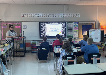 Camp Creek teacher Angie Gosnell and her 5th grade class were already busy at work on opening day.