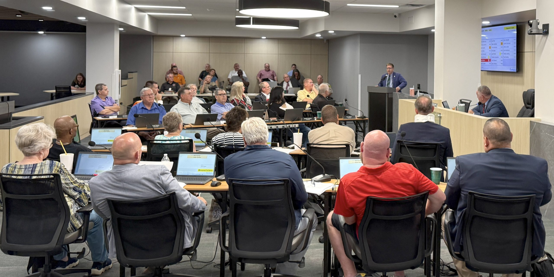 Greene County Partnership President Jeff Taylor speaks to the County Commission about a hotel and business development at Exit 23 in Mosheim on Monday night.