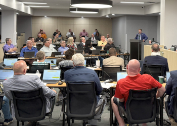 Greene County Partnership President Jeff Taylor speaks to the County Commission about a hotel and business development at Exit 23 in Mosheim on Monday night.