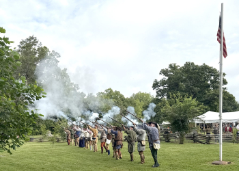 A volley of musket fire opened Crockett Days at the Doak House on Saturday morning.