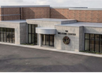 This will be how the parking lot entrance at First Baptist Church will appear following the construction.
