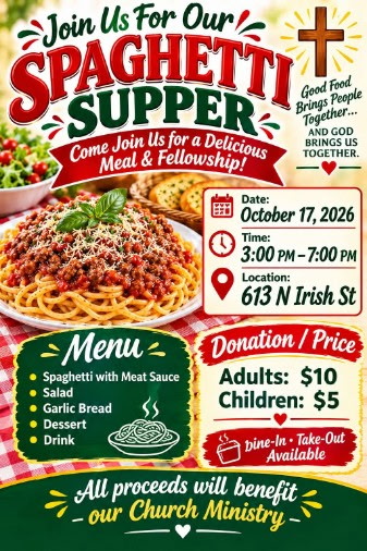 Christian Heritage Freewill Baptist Church Spaghetti Supper