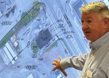 Greeneville Development Services Director Andy Broyles explains traffic flow plans for the new Black Iron Pizza location Tuesday.