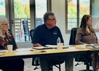 Landfill Manger Tony Bowman (far right in the picture) addresses the city workshop about plans moving forward for the landfill.  To his right are HR Specialist Andrew Kerr, Media and Marketing Specialist Christina Potts, Building Official Bert Seay, Library Director Erin Evans and Development Services Director Andy Broyles, who later updated the workshop on issues and needs in his department.