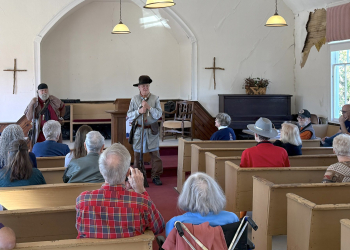 Tim Massey and Steve Ricker portray Overmountain Men during Old Blue Springs Day in Mosheim on Saturday.
